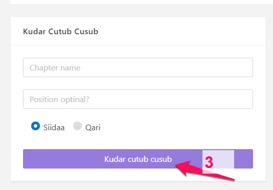 -Ku qor magaca Cutubka iyo booskiisa tusaale 3,4 ama 6
